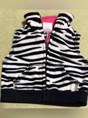 Carter's Black & White Zebra Fleece Jacket with Pink Trim